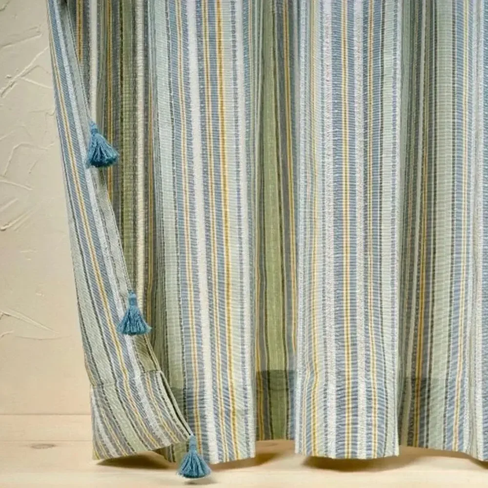 Jungalow Opalhouse Light Filtering Curtains Pair 63 x 50 Woven Stripe Blue